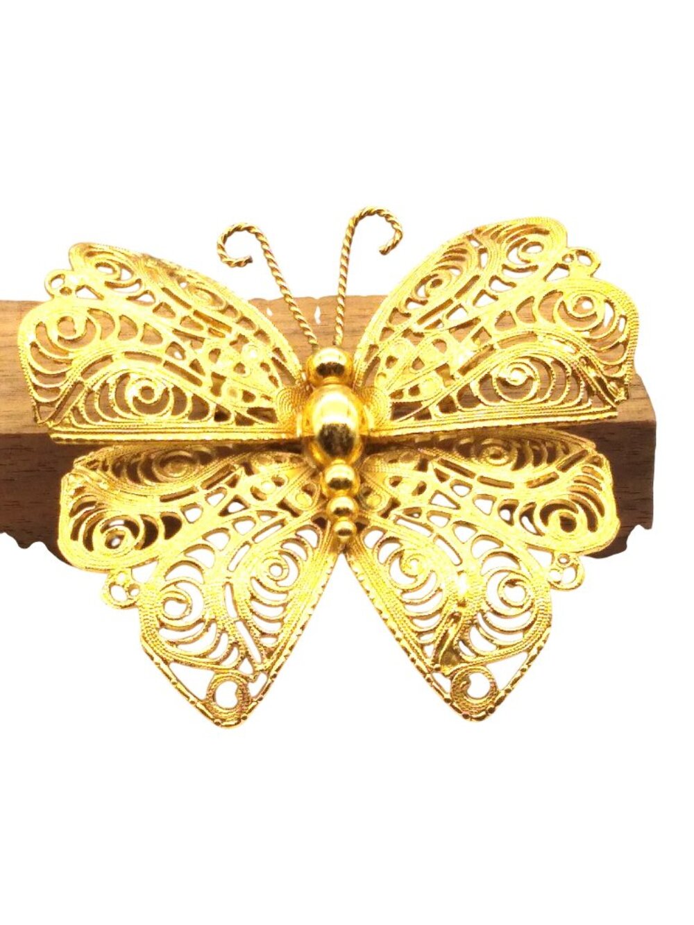 Vintage Monet Filigree Butterfly Brooch, Large Cannetille Statement Pin, Gold